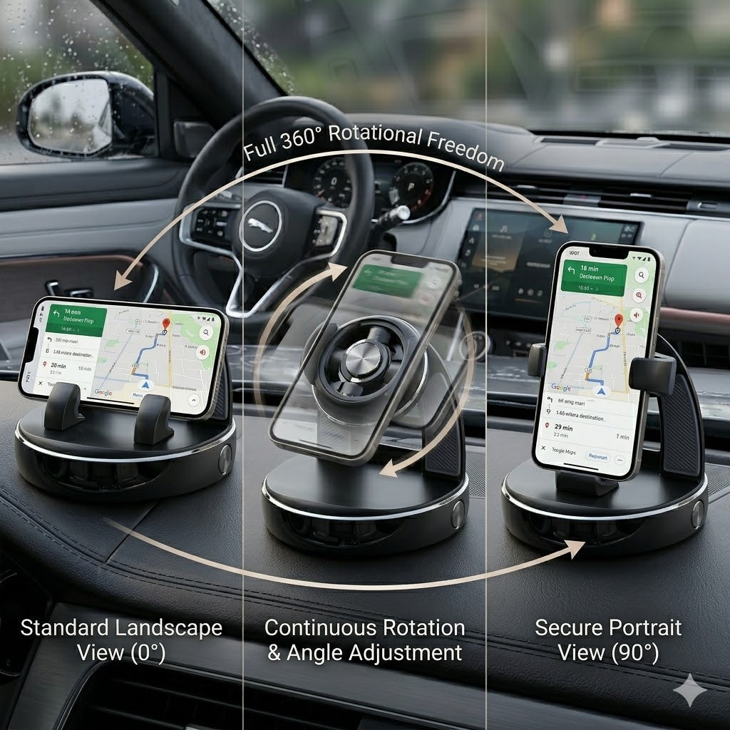 Verotixacosh 360° Rotational Dashboard Phone Holder - Universal Car Mount with Adjustable Viewing Angles for Secure Navigation