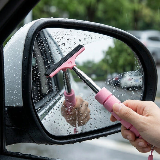 Verotixacosh Retractable Car Rearview Mirror Squeegee - Extendable Glass Wiper with Soft Sponge Handle for Rainy Day Visibility